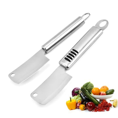 VICASKY 2pcs Stainless Steel Mini Cleaver with Slip Grip Multipurpose Chopping and Cheese Butter Knife for Home Kitchen Rust Resistant Utensils for Food Prep and Catering Use