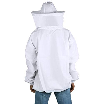 HAOZAIKEJI Professional Beekeeper Jacket Pull Over Beekeeping Suit Breathable Beekeeper Protective Clothing with Veil Hood for Beginner and Professionals - color: White