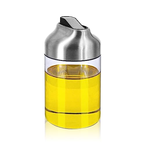 Aelga Soy Sauce Dispenser, 7oz Non-Drip Spout Oil and Vinegar Dispenser with Auto Flip Cap, Glass Oil Cruet for Kitchen Cooking - color: Silver, style: 7OZ Set of 1