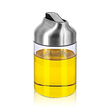 Aelga Soy Sauce Dispenser, 7oz Non-Drip Spout Oil and Vinegar Dispenser with Auto Flip Cap, Glass Oil Cruet for Kitchen Cooking - color: Silver, style: 7OZ Set of 1