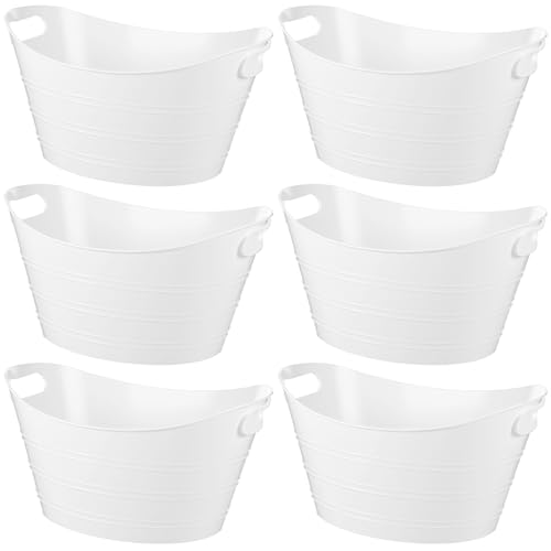 Patelai 6 Pcs Ice Buckets Bulk, Plastic Ice Buckets with Handles, Oval Storage Tub, Large Capacity Drink Tub for Party Bar Wine Beer Champagne Beverage Bottle Cooler (7 Liter,White) - color: White, size: 7 Liter