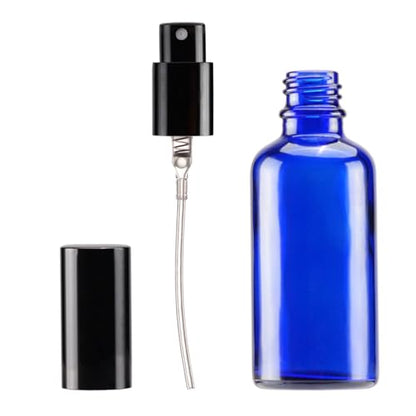 YIZHAO Blue Glass Spray Bottles 2oz, with Small Fine Mist Spray, Metal Cap, Refillable for Essential Oil,Travel,Cleaning,Perfume,Aromatherapy,Makeup – 12 Pcs - color: Blue, size: 50ml-12