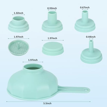 Wide Mouth Versatile Funnel, Canning Funnels for Kitchen Use, Food Grade Plastic Cooking Funnel Set with 4 Size Spouts and 2 Strainers for Filling Different Bottles and Bags, Blue