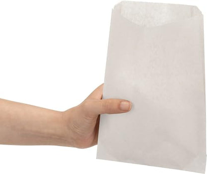 White Paper Sandwich Style Bags (200) 6"x 1"x 8" Dry Wax Grease Resistant Bags. Perfect for Sandwiches, Cookies, Pastries, Take Out, and Gifts - color: White