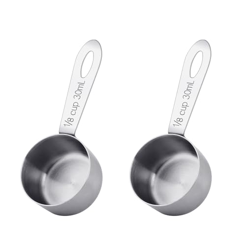 2Pcs 1/8 Cup Measuring Cup, 30ml Scoop, Stainless Steel Measuring Cups, Coffee Scoops, Measuring Scoops for Canisters Tablespoon Measure Spoon, Short Handle Cooking Measuring Scoop(30ML) - color: 2 Pcs/Short Handle