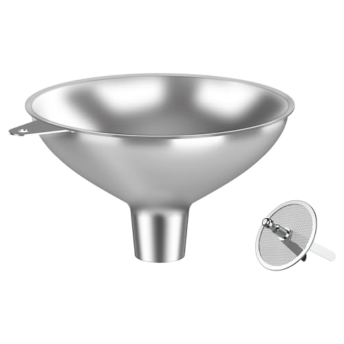 Stainless Steel Funnel with 30 Mesh Filter Food Grade Metal Funnel for Kitchen, Liquids, Oil, Powder, Wide Mouth Bottles, Home Brewing