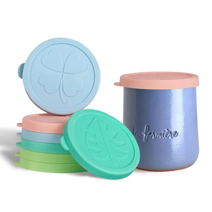 Yogurt Jar Lids for La Fermiere, 8 Pack LFGB Platinum Silicone Covers, Snug Fit Reusable Replacement Lids, Dishwasher Safe - color: Multi