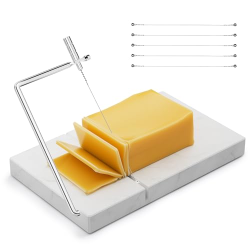 TOPULORS Marble Cheese Slicer with 5 Replacement Thick Cutting Wires, White | Heavy-Duty 5"x8" Handheld Marble Board Cheese Slicer Cutter, Smoothly Cuts Block Cheese & Butter, Daily Kitchen Gadget - color: White