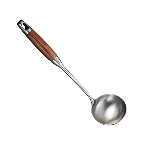 Soup Ladle,304 Stainless Steel Cooking Ladle Spoon Wok Tools with Long Wooden Handle Heat Resistant,Silver/14.6Inch - style: Soup Ladle-wood handle