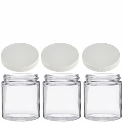 Jarming Collections Mason Jars - 16 oz Glass Extra Wide Mouth Pint Storage Jars with White Plastic Lids - Made in USA - color: 3 White Extra Wide Mouth Plastic Lids-16 OZ
