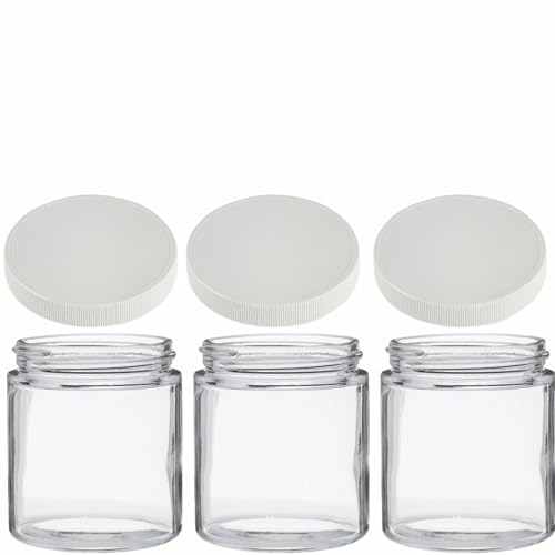 Jarming Collections Mason Jars - 16 oz Glass Extra Wide Mouth Pint Storage Jars with White Plastic Lids - Made in USA - color: 3 White Extra Wide Mouth Plastic Lids-16 OZ