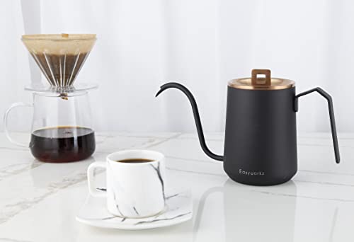 Easyworkz Gooseneck Pour Over Coffee Kettle 20 oz Stainless Steel Hand Drip Coffee Pot With Long Narrow Spout, Rose Gold Black - color: Rose Gold Black