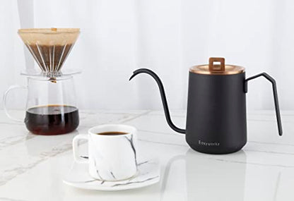 Easyworkz Gooseneck Pour Over Coffee Kettle 20 oz Stainless Steel Hand Drip Coffee Pot With Long Narrow Spout, Rose Gold Black - color: Rose Gold Black
