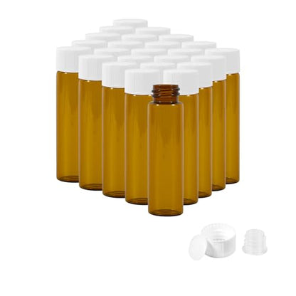 25PCS 20ml Amber Glass Vials with White Screw Caps and Plastic Stoppers, Leak-Proof Small Liquid Sample Bottles for Essential Oils, Perfumes, Reagents - color: AMBER, size: 20ml