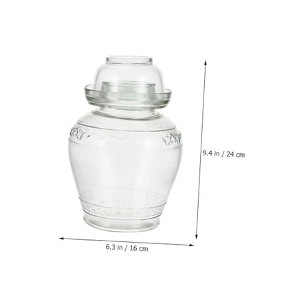 Airtight Glass Pickle Jar 5lb Large Capacity Fermentation Crock with Water-sealed Lid Set Including Inner Cover, Brush, and Tongs for Home Kimchi and Sauerkraut Storage