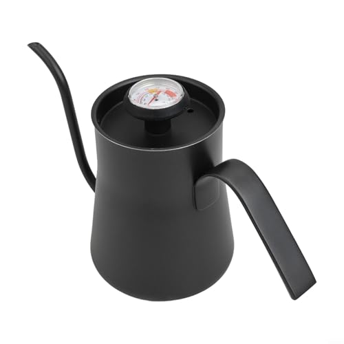 Gooseneck Pour Over for kettle 550ml with Thermometer, Stainless Steel Coffee Drip Pot for Stable Flow, Black for teapot Design