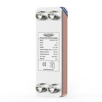 ALORAIR 4"x12" 10 Plates Heat Exchanger with 1" MPT Port,316L Stainless Steel Water to Water Brazed Plate Heat Exchanger for Floor Heating, Water Heating, Commercial and Industrial Refrigeration - size: WHE4X12-10P