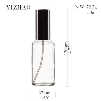 YIZHAO Clear Glass Spray Bottles 2oz, with Small Fine Mist Spray, Metal Cap, Refillable for Essential Oil,Travel,Cleaning,Perfume,Aromatherapy,Makeup – 6 Pcs - color: Transparent, size: 50ml-6
