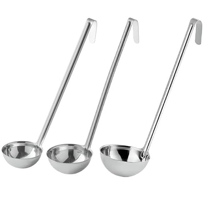 OCS Parts Set of 3 Stainless Steel Culinary Ladles | One-Piece Dishwasher Safe Home, Restaurant, Buffet and Catering Serving Ladle for Sauces, Soup, Gravy, and Salad Dressing (6-8 - 10 Ounce) - size: 6 - 8 - 10 Ounce