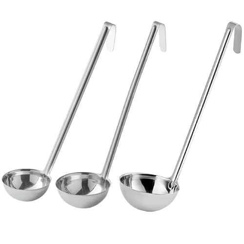 OCS Parts Set of 3 Stainless Steel Culinary Ladles | One-Piece Dishwasher Safe Home, Restaurant, Buffet and Catering Serving Ladle for Sauces, Soup, Gravy, and Salad Dressing (6-8 - 10 Ounce) - size: 6 - 8 - 10 Ounce