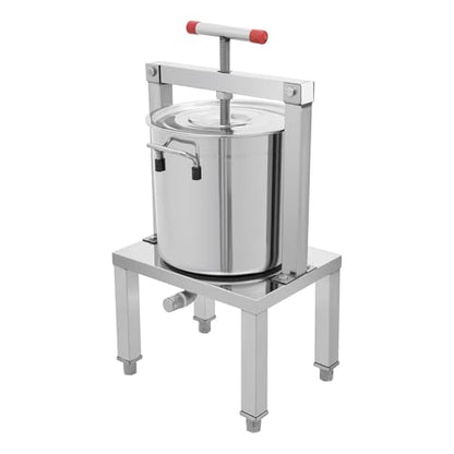 Fruit Wine Press,13.25L Manual Grape Presser for Wine Juice Making DIY Large Fruit Honey Presser Fully Enclosed Barrel T-Shaped Ergonomic Handle Height Adjustable Removable Honey Flow Opening