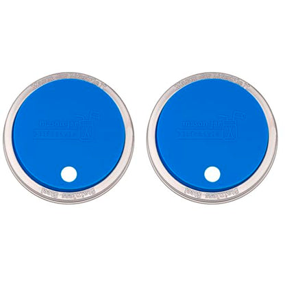 2 Pack, Bright Blue, Wide Mouth Silicone Straw Hole Tumbler and Fermentation Lids with Stainless Steel Bands by Mason Jar Lifestyle - color: Bright Blue, size: Wide Mouth