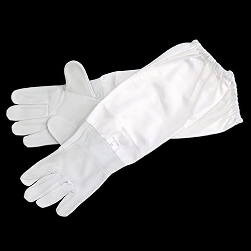 Goatskin Leather Beekeeper's Gloves with Ventilated Long Sleeves Elastic Cuffs Beekeeper Protected Gloves Beekeeping (Color : Beige, Size : X-Large) - color: Beige