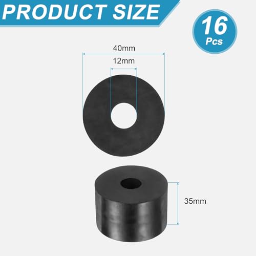 uxcell 16 Pcs Rubber Spacers 40mm OD x 12mm ID x 35mm Height Round Anti Vibration Spacer Rubber Bushing Grommets - size: 40mm OD x 12mm ID x 35mm Height
