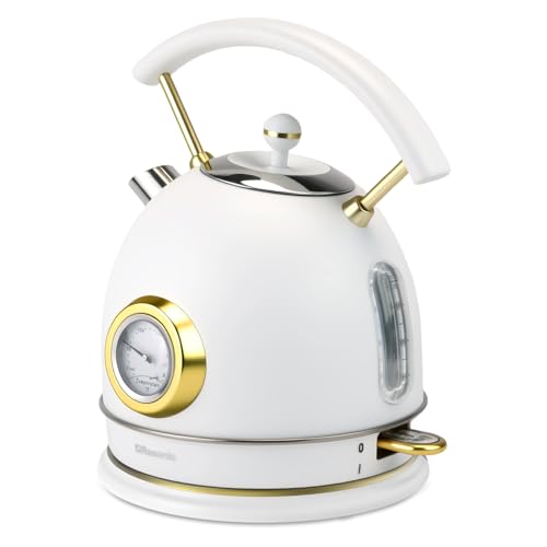 Rasonic Retro Electric Kettle Stainless Steel, 1.8L Tea Water Boiler, 1500W Fast Quiet Boil, Temperature Gauge, Auto Shut-Off, Boil-Dry Protection, White Champagne Gold - color: White