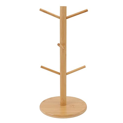 Wood Mug Holder Tree, Detachable Coffee Mug Tree with 6 Hooks, Space Saving Mug Stand, Stylish Coffee Cup Holder for Storage, Display, Drying Mugs, Cups
