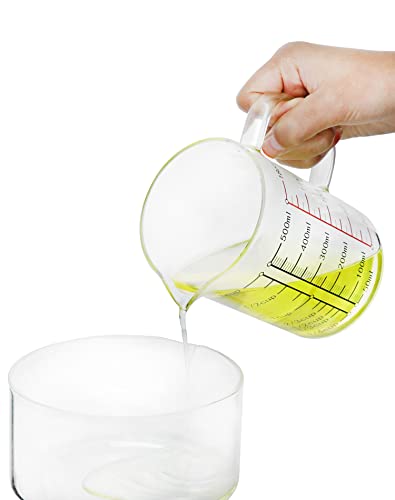 QWORK Glass Measuring Cup, 2 Pack 500ML (18 Oz, 2 Cup), High Borosilicate Glass Scale Cup with Handle and Durable Bamboo Lid, for Kitchen or Restaurant - size: 2 Pack