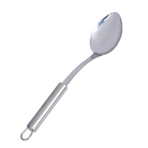 Restaurantware Stainless Steel Cooking Spoon - German Standard Metal Kitchen Spoon with Ergonomic Handle, Dishwasher Safe, Heat-Resistant - Heavy-Duty Serving Spoon For Mixing, Stirring - style: Steel Serving Spoon