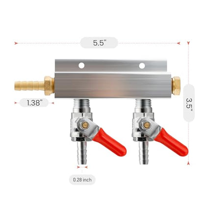 2-Way Gas Manifold CO2 Distributor Manifold 5/16 inch Barb/Stem Splitter Beer Integrated Check Valves Homebrew Beer Making Brewing Tool-CO2 gas input at LEFT side+3 CLAMPS - color: 2 WAY,GAS INPUT AT LEFT