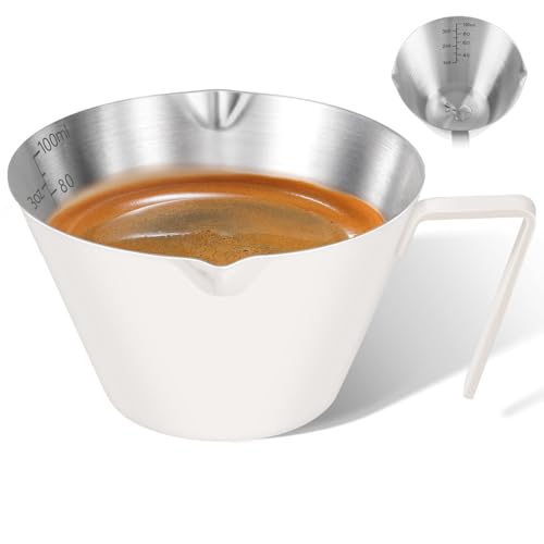 1Pc Stainless Steel Espresso Cups, Double Spout Metal Measuring Cup with Dual Scale, Espresso Shots Cup with Handle, Coffee Bean Weighing (White), 3.4oz/100ml - color: 03_ White 1pc