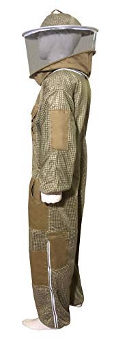 Brutul Bee 3 Layer Beekeeping Ultralight Ventilated Suit With Round Veil (KHAKI, XL) - color: Khaki, size: X-Large