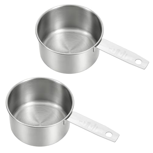 2 Pcs 1 Cup Stainless Steel Measuring Cup, Metal Measuring Cups (250ml, 8oz) Kitchen Gadgets Measure Scoop Dog Food Scoop for Wet and Dry Ingredients, Cooking, Baking, Dishwasher Safe - size: 1 Cup
