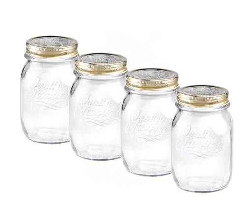 Bormioli Rocco Quattro Stagioni set of 4 Clear Airtight Mason Jars, 17 Oz. Made from BPA Free Durable Glass, Made In Italy. - size: 17 Oz.