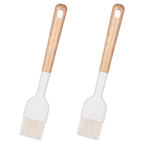 Silicone Basting Pastry Brushes, 2 Pcs Heat Resistant Pastry Brush with Wooden Handle, Oil Brush Food Cooking Brushes Kitchen Utensils for BBQ, Butter, Sauce, Marinade, Baking, Grill Dishwasher Safe