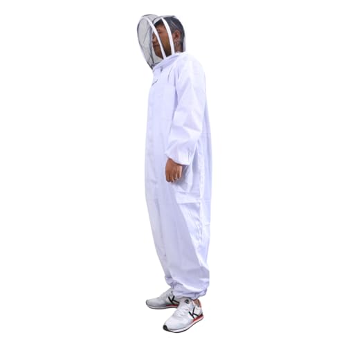 ibasenice Professional Beekeeping Suit Veil Hood Full Body Keeping Full Suit for Adults XXL White