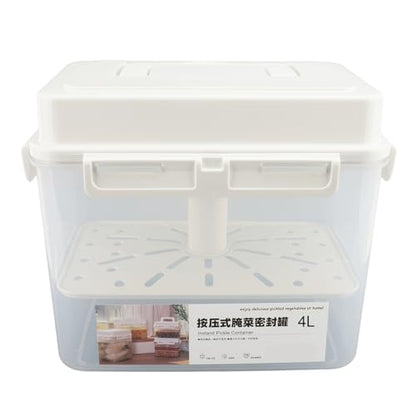 Jiawu Kimchi Container, 4L Press Plate Leakproof Airtight Fermentation Jar, Pickle Jar with Silicone Press Plate for Sauerkraut Vegetable Food Storage