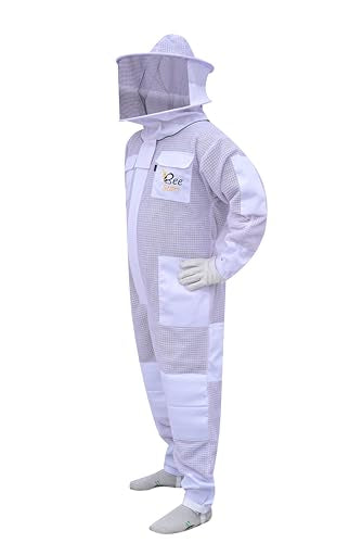 Professional 3 Layer Bee Suit with Fencing and Round Veil Ventilated Sting Proof Beekeeping Protective Suit with One Pair Bee Gloves, 2 Veils (White, 4X-Large) - size: 4X-Large