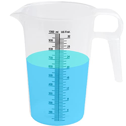 ACCUPOUR 32oz (1 quart) Measuring Pitcher, Plastic, Multipurpose - Great for Chemicals, Oil, Pool and Lawn - Ounce (oz) and Milliliter (mL) Increments (1000 mL) - size: 32oz