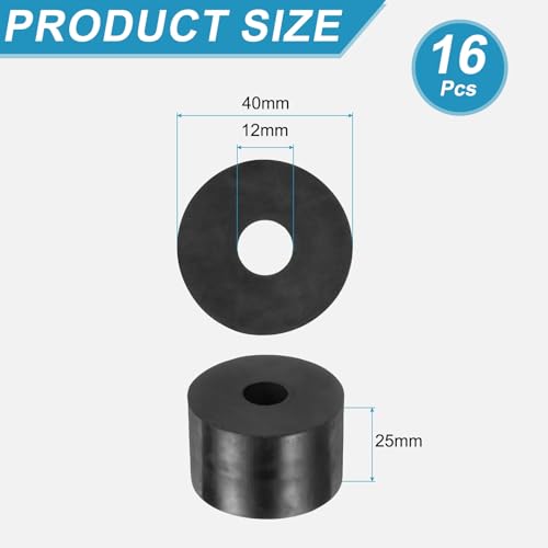 uxcell 16 Pcs Rubber Spacers 40mm OD x 12mm ID x 25mm Height Round Anti Vibration Spacer Rubber Bushing Grommets - size: 40mm OD x 12mm ID x 25mm Height