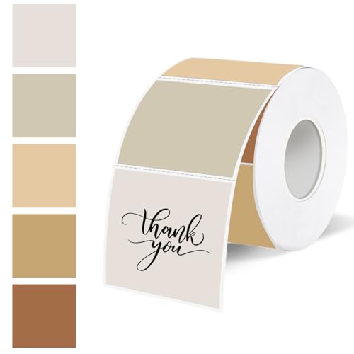 1.5 Inch Square Thermal Label Printer Stickers, Beige Gradient Self-Adhesive Direct Thermal Labels Stickers, Waterproof/Perforation Line Design- 500 Sheets - color: Morandi, size: Square 1.5'' X 1.5''