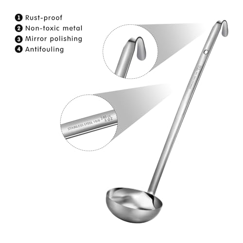 meekoo 3 Pieces Stainless Steel Ladle Soup Handle Ladle with Pouring Rim for Kitchen Cooking Soup Sauce (8 oz) - size: 8 oz
