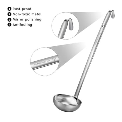 meekoo 3 Pieces Stainless Steel Ladle Soup Handle Ladle with Pouring Rim for Kitchen Cooking Soup Sauce (8 oz) - size: 8 oz