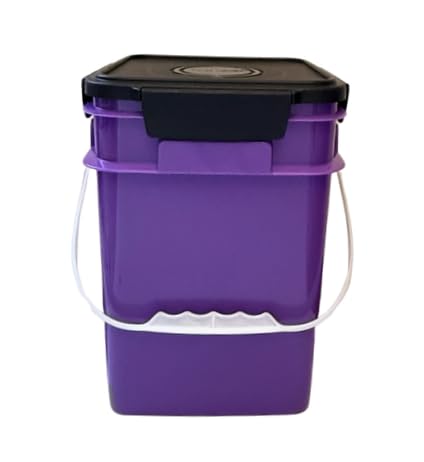 House Naturals 4 Gallon Square Food Grade Bucket Pail with Plastic Handles and Lid (Pack of 3) Made in USA containers (Pink/Magenta/Purple - Black lids) - color: Pink/Magenta/Purple - Black Lids