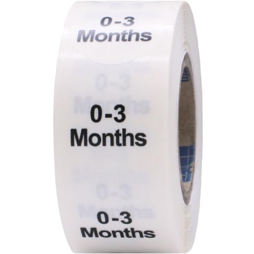 Clear Circle 0-3 Months Clothing Size Stickers - 3/4 Inch Round, 500 Clear Plastic Adhesive Labels Per Roll for Retail Apparel, Baby Clothing Organization, and Inventory - Made in the USA - color: 0-3 Months