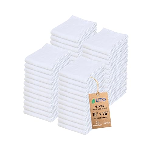 Flour Sack Towels | Tea Towel for Crafts| Kitchen Dish Cotton Blank Towel for Embroidery| Baking Bread Proofing Linen Cover| Thick Absorbent Quick Dry| 50 Pack 15"x 25" Natural - color: Natural, size: 15"x25"-Pack of 50