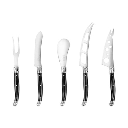 French Home Laguiole 5pc Artisan Cheese Knife Set, Black Pakkawood Handles - color: Black